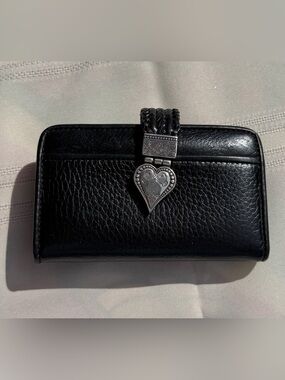 Brighton Black Leather Heart Wallet | Croc Embossed Trifold | Silver Hardware